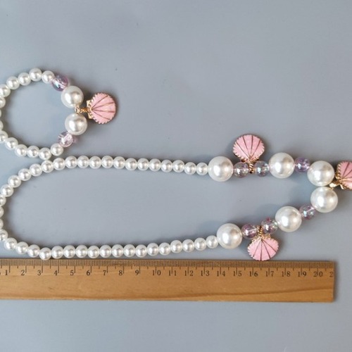 Children's fish tail necklace and bracelet set, pearl necklace, cartoon pearl shell