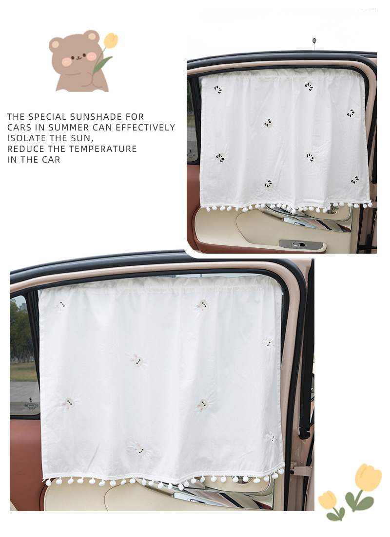 Car sunshade cotton embroidered bear car side window heat insulation sunshade creative telescopic car sunshade