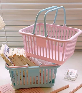 手提篮 迷你沐浴小篮子洗漱浴室收纳筐塑料笔筒水果篮子草莓蓝