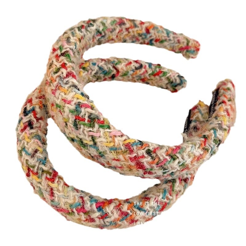 Sensibilidad de alto nivel para la niña arco iris tarjeta de cabello dulce color tejido banda ancha banda de cabello craneal alta banda de cabello prensada joyas de cabello