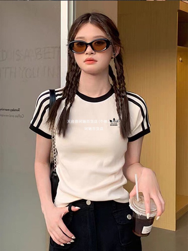 Cross-Border Ribbed Fabric Clover Embroidered Pure Cotton Round Neck Slim Slim Short-Sleeved T-Shirt Top Women's Pullover