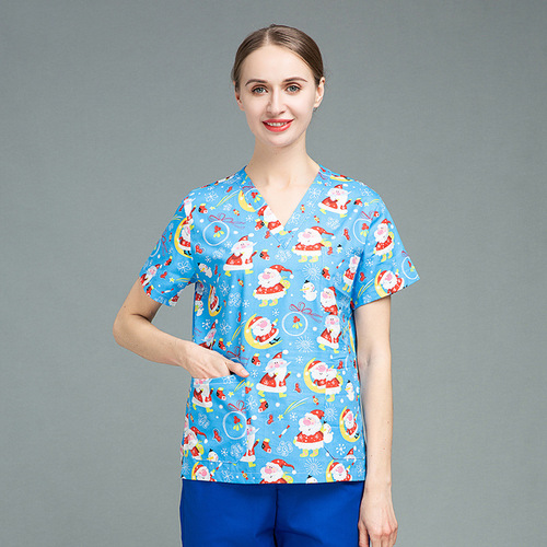 Printed surgical gown short-sleeved split suit doctor's scrub suit summer thin cotton surgical operating room overalls