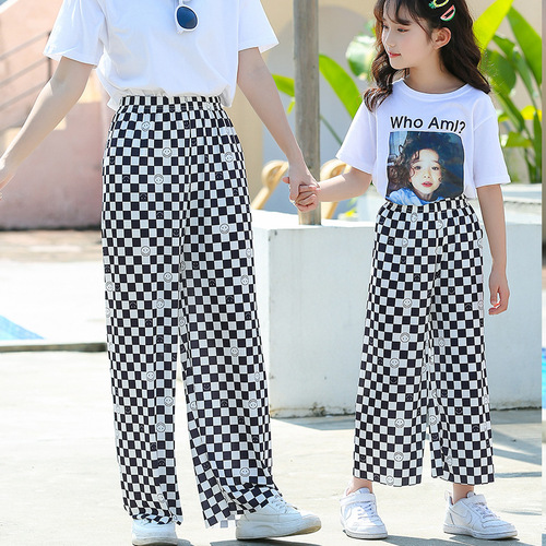 Summer Cool Drape Lightweight Flow Print Fashion Korean Style Mother and Daughter Matching Wide Leg Home Sweatpants