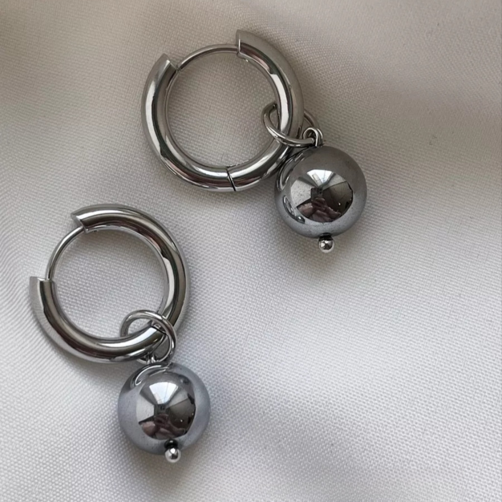 European and American Autumn and Winter Earrings for Women, Stainless Steel Earrings, Ccb Ball Bead Pendant Earrings, Cold Style Normcore Design Earrings