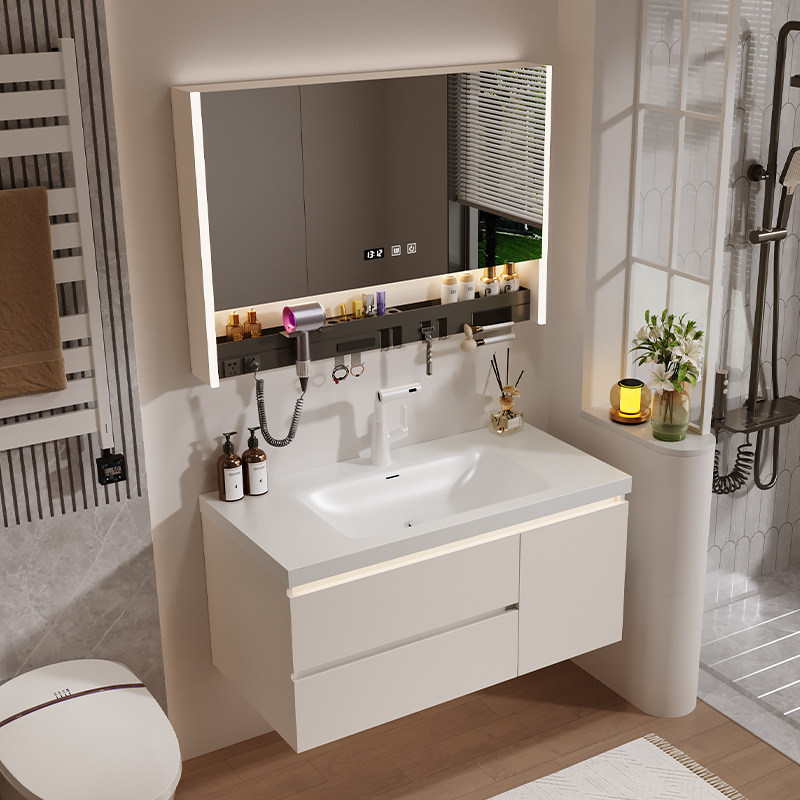 Gold-Plated Stone Integrated Basin Bathroom Cabinet, Ocean Basin Washstand, Bathroom Smart Mirror Cabinet Combination, Bathroom Cabinet Washbasin Gold-Plated Stone Integrated Basin Bathroom Cabinet, Ocean Basin Washstand, Bathroom Smart Mirror Cabinet Combination, Bathroom Cabinet Washbasin