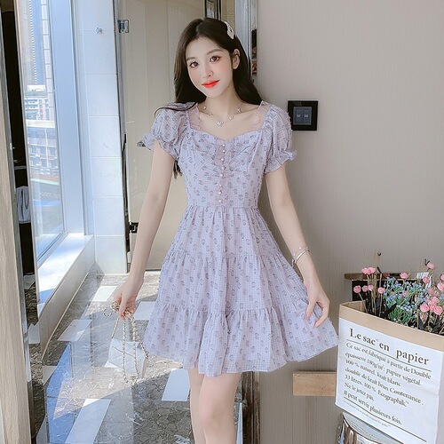 Women's Dress 2025 Summer New Arrival Korean Style Women's Short-Sleeved Chiffon Floral Long Dress—Wholesale Supply for Foreign Trade