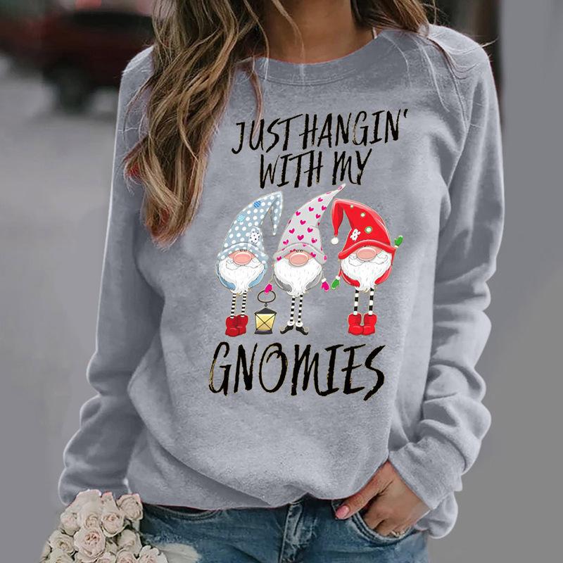 Regular Top Length Hoodie Tops Type Christmas, Daily Occasion Round Neck Neckline Wholesale Women'S Polyester Fashion Letter Long Sleeve Printing Hoodies & Sweatshirts