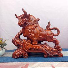 Black Ebony Solid Wood Carved Animal Zodiac Ox Figurine, Wooden Creative Home Decor Craft Gift—Auspicious Wealth-Boosting Ox Ornament