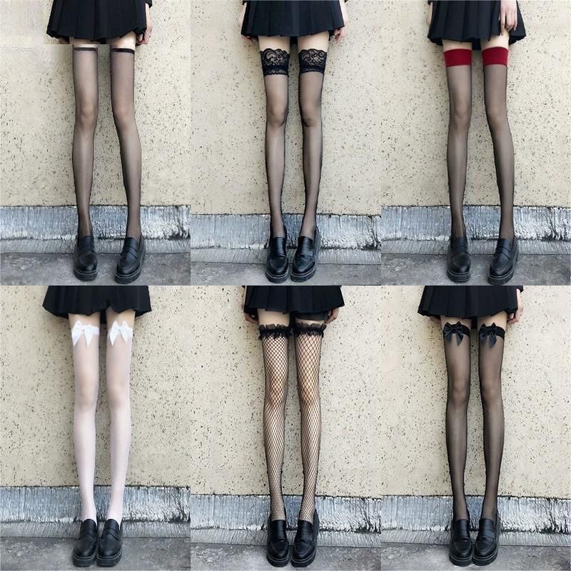 SrSy ボウストッキングロングセクシーな夏の女性のインショート jk ソックスレースソックス春と秋の網タイツソックス膝上|undefined