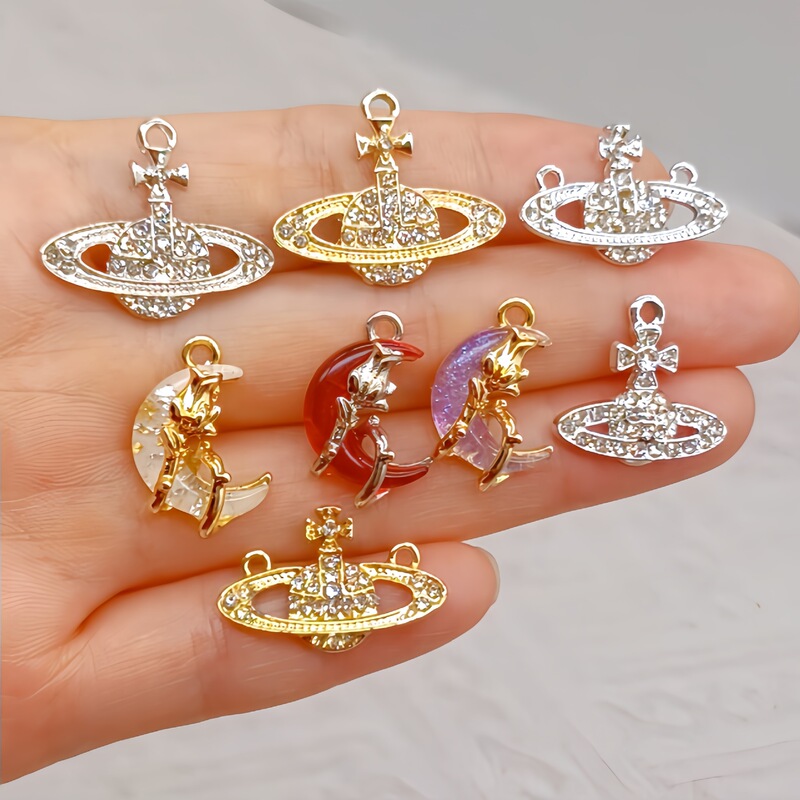 Korean-Style Fashion Hair Accessory with Diamond-Encrusted Planet Pendant, Alloy DIY Jewelry Accessory, Rose Moon Bracelet Necklace Korean-Style Fashion Hair Accessory with Diamond-Encrusted Planet Pendant, Alloy DIY Jewelry Accessory, Rose Moon Bracelet Necklace