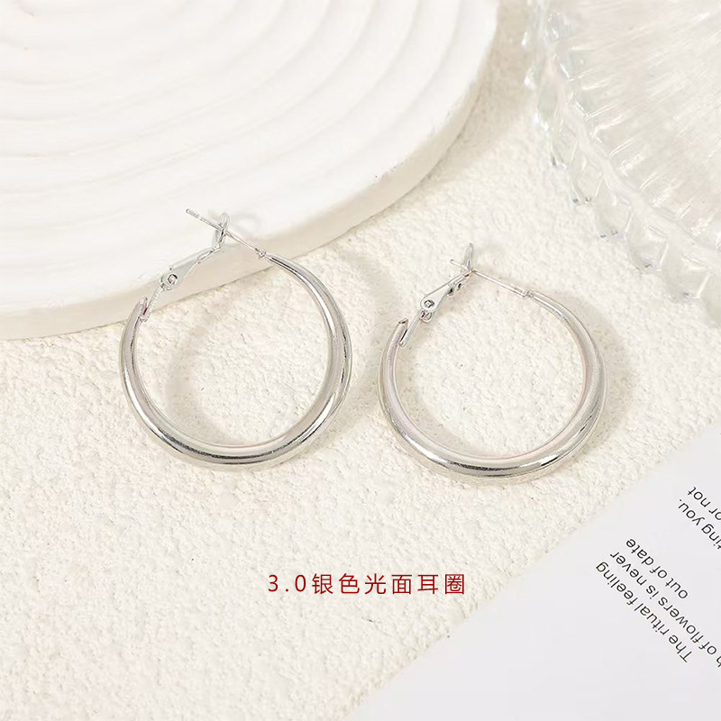 ins银色圈圈耳环女925银针轻奢耳钉小众高级感小耳圈耳饰几何图案|undefined