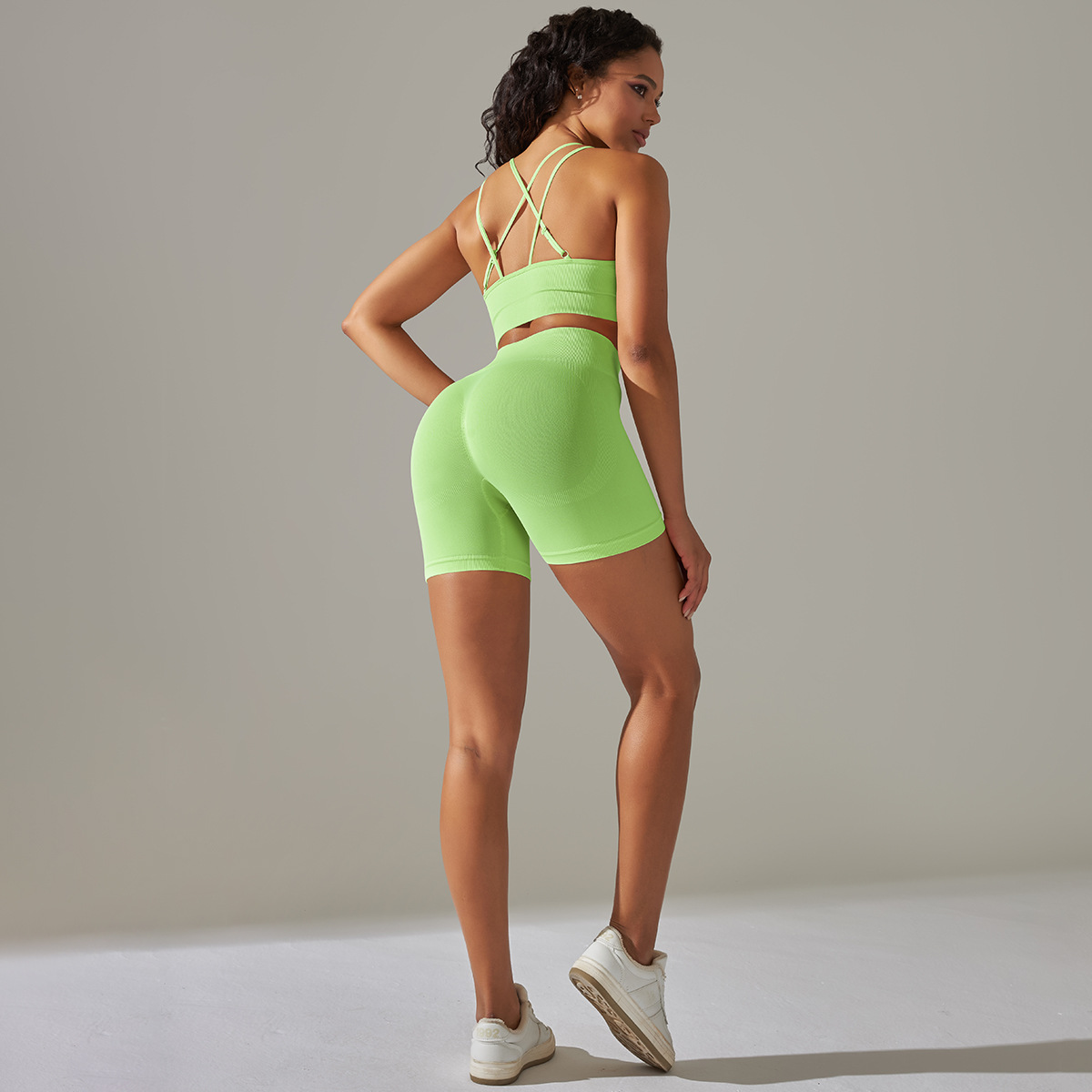 Transfronterizo europeo y americano sin costuras apretado espalda deportiva ropa interior ropa de yoga traje correr fitness pantalones cortos conjunto de dos piezas