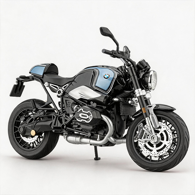 Auténtico 1: 9 BMW Latte aleación de motocicleta iluminación de sonido cafetería decoración de escritorio de locomotora retro