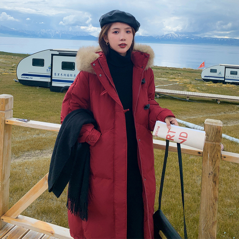 여성용 인터넷 연예인 스타일 다운 코튼 코트, 대형 모피 칼라, 중간 길이, 패셔너블하고 루즈하며 트렌디한 두꺼운 코튼 코트