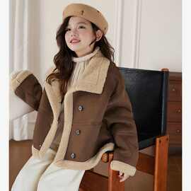 女童加绒外套秋冬装2025新款儿童洋气冬季加厚羊毛羔皮毛一体上衣