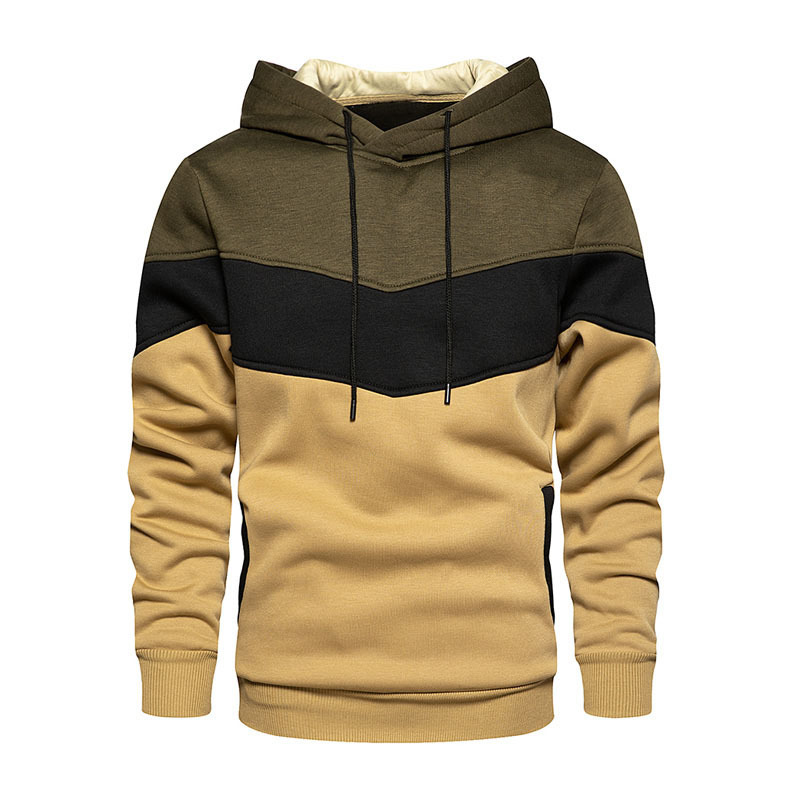 Men's Clothing new spring and autumn blue collarless casual pullover loose side seam pocket color matching youth hooded sweatshirt_mkmklike.com