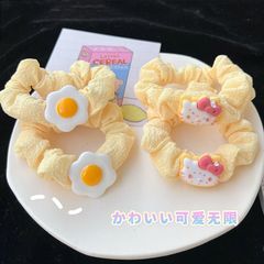 ins奶黄色大肠发圈荷包蛋可爱kt猫甜美少女心简约扎头发头饰