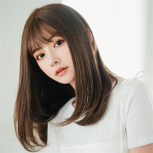 韩版假发女甜美空气刘海中长直发内扣梨花头日常整顶头套工厂直销
