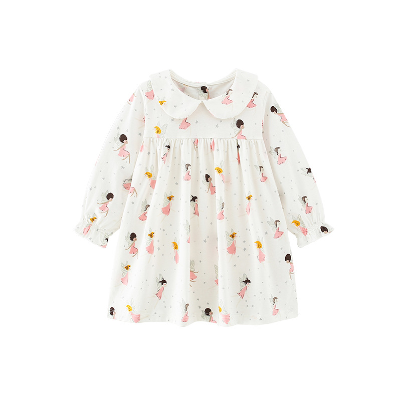 En stock malwee niños vestido de otoño nuevos niños de manga larga impresa cuello redondo casual niña princesa vestido