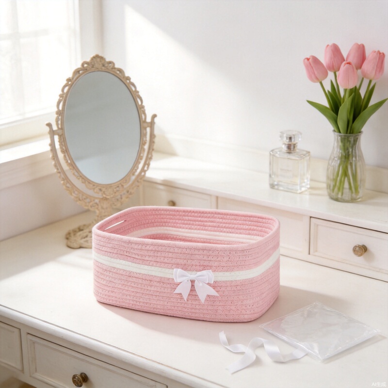 Cross-Border Wholesale Cotton Thread Woven Storage Basket, Square Gift Decoration Basket, Portable Storage Basket for Christmas Gifts