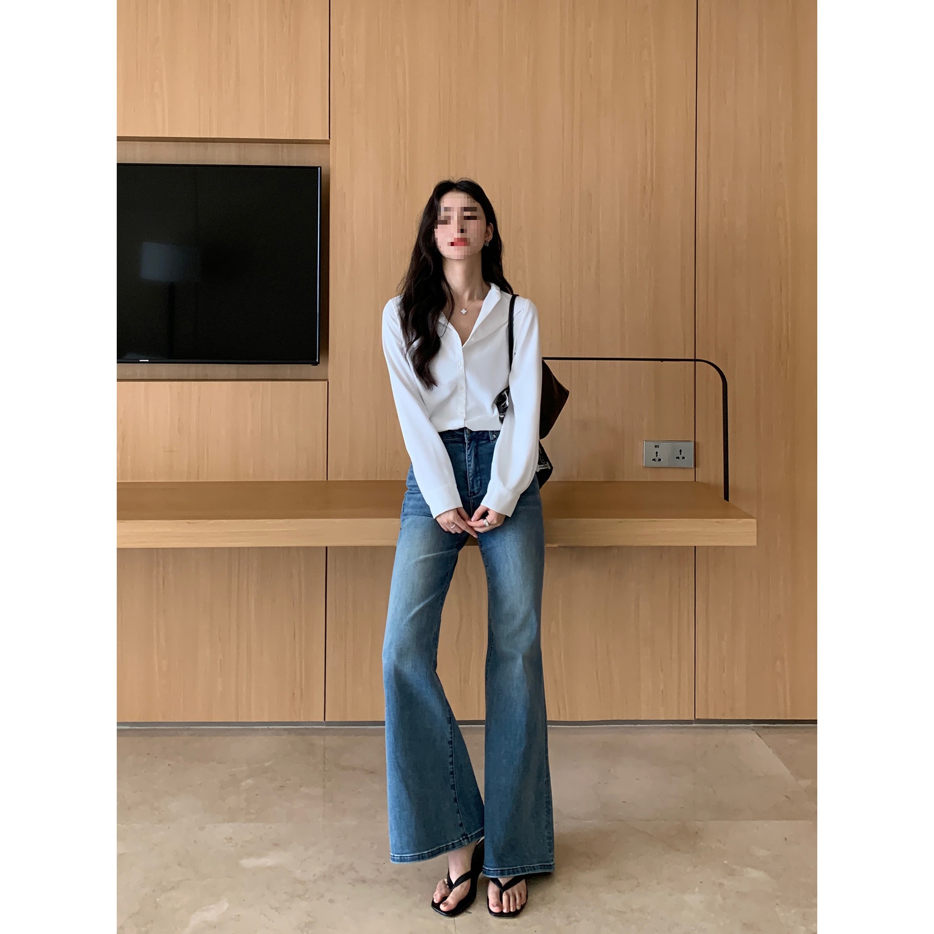 Pusumede Leg Essence Attack High-Waisted Bootcut Jeans Women's Slim Bell-Bottom Pants Tall Pants Horseshoe Pants