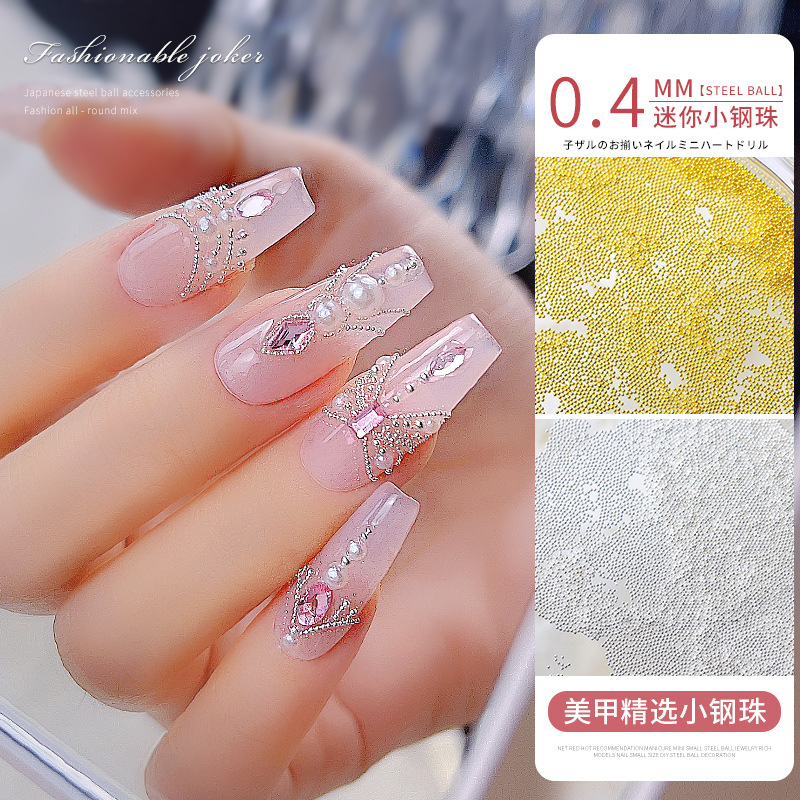 De estilo japonés de Internet celebridad joyería de uñas de oro y plata pequeñas cuentas de acero pequeño tamaño 0,4 colorfast decoraciones de metal micro cuentas mini