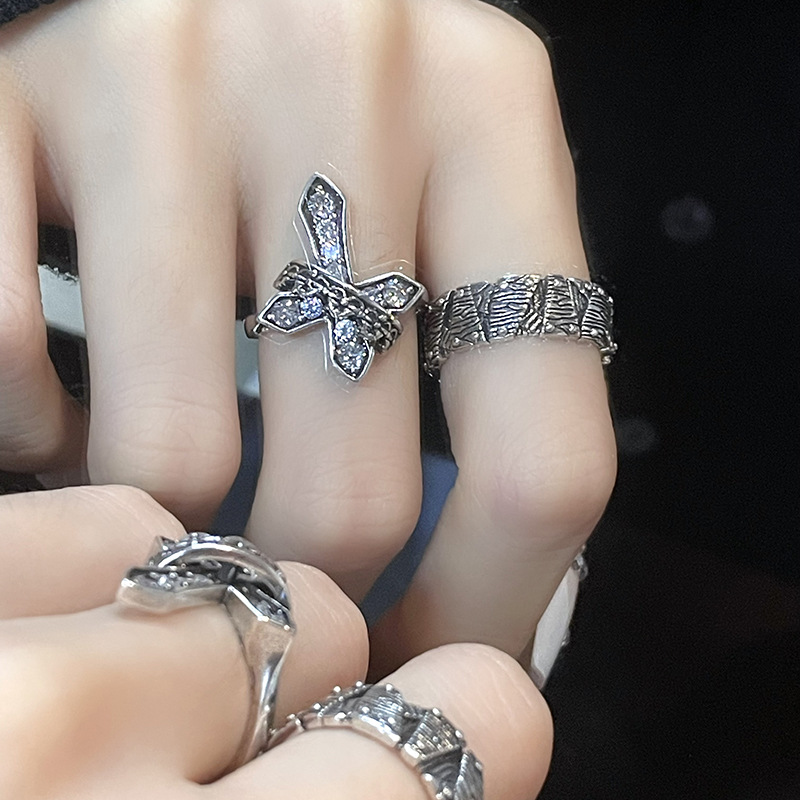 Punk Geometric Copper Plating Zircon Open Ring