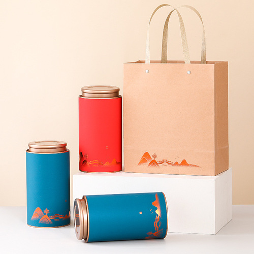 圆形茶叶罐纸罐套装250克半斤茶罐通版白茶黄金芽茶叶包装可雕金