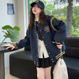 女童冬装加绒学院风棒球服外套2025新款中大童时髦一体绒夹克开衫