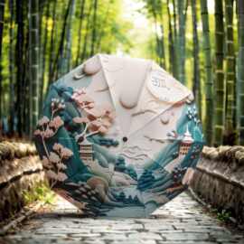 厂家直供 数码印花晴雨伞 国风古风图案 十伞骨 黑胶涂层