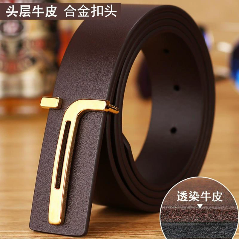 Мужской ремень из натуральной кожи, верхний слой воловьей кожи, повседневный деловой ремень с гладкой пряжкой, натуральная кожа для мужчин молодого и среднего возраста, модный ремень.