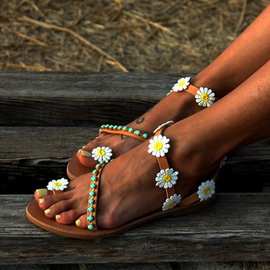 甜美花朵平底露趾凉鞋40-43Flat bottomed large size sandals