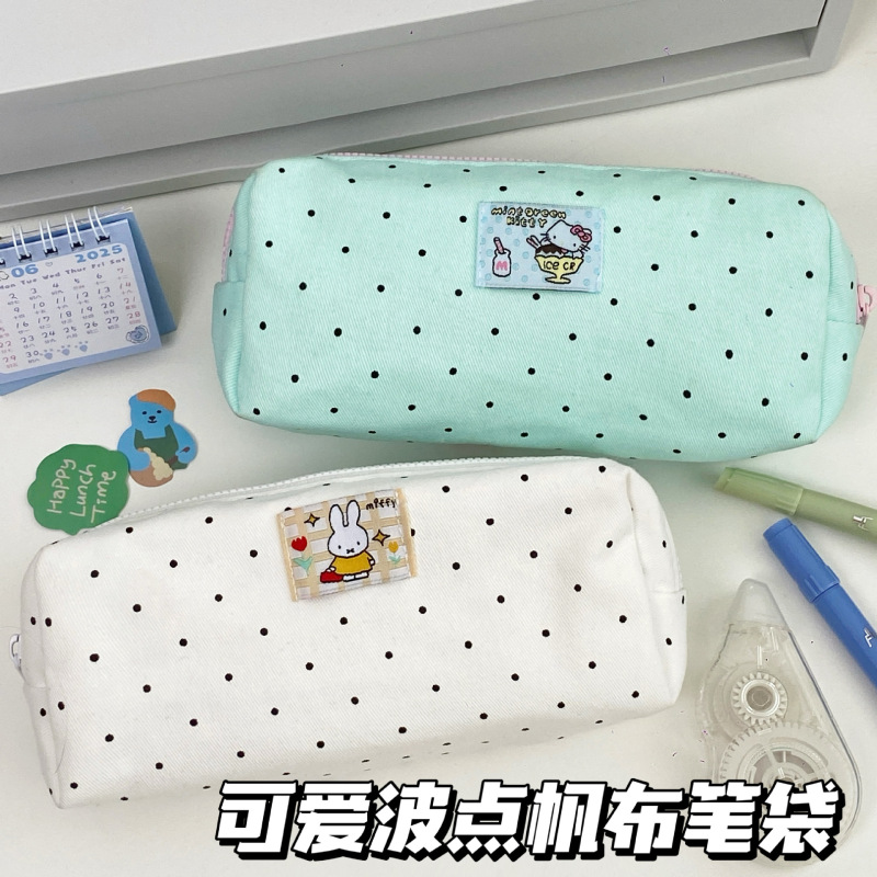 シンプルな小さなドットミッフィー鉛筆バッグイン高価値学生文具バッグガーリーハート大容量鉛筆バッグ卸売|undefined
