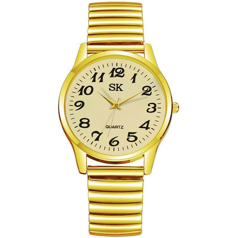 Middle-Aged and Elderly People's Large Dial Pointer Digital Face Men's Watch Women's Elastic Band Quartz Couple Fashion Pair Watch