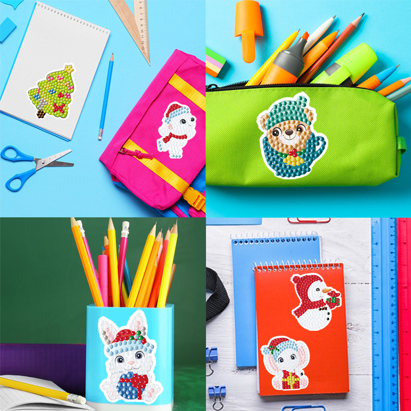 Venta caliente dibujos animados Navidad muñeco de nieve pintura de diamantes pegatinas gratis pegatinas de bricolaje pegatinas de pared de mampostería pegatinas hechas a mano para niños diamantes redondos