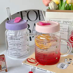 Bolimei Large Capacity Glass Straw Cup Water Reminder Cup Heat Resistant Glass Milk Tea Cup Office Juice Cup