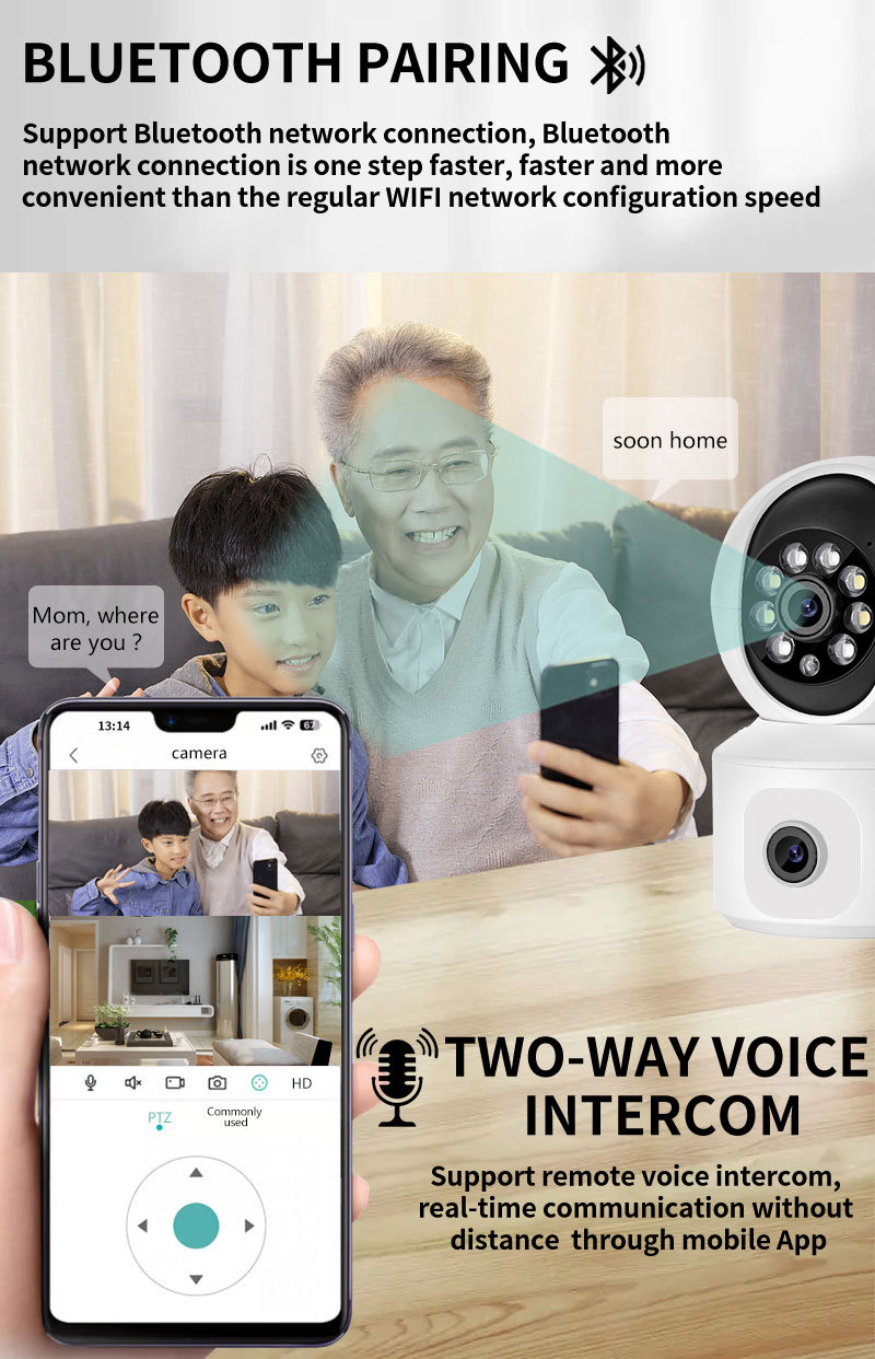 ICSEE çift lens WIFI gözetim kamerası, motorlu başlık