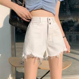牛仔短裤女夏季欧货2022新款小个子辣妹高腰a字显瘦破洞热裤批发