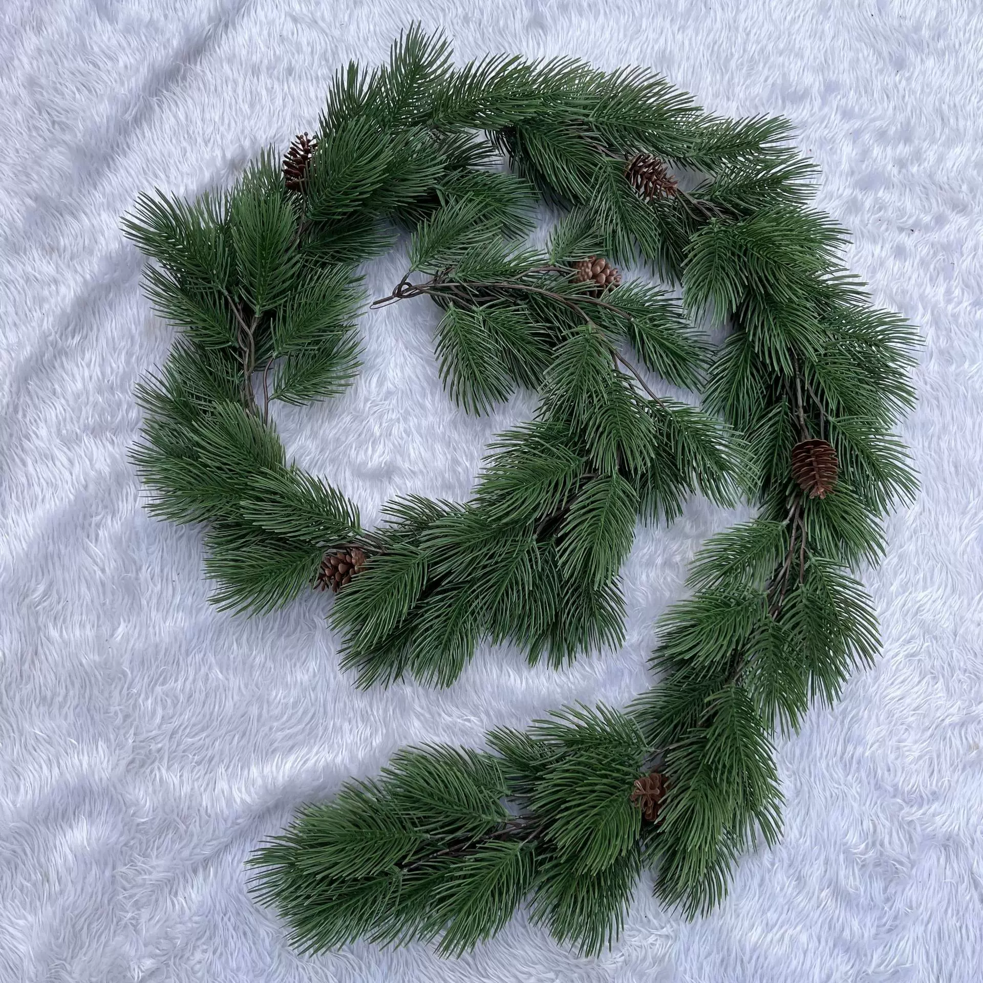 美美 跨境圣诞节花环Temu爆款180CM藤条装饰品假松果餐桌前门们挂