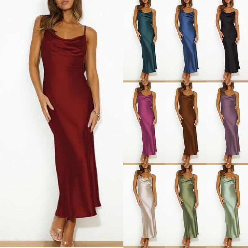 In stock: 2026 Spring/Summer European and American cross-border sexy halter-neck party dress, Amazon satin evening gown In stock: 2026 Spring/Summer European and American cross-border sexy halter-neck party dress, Amazon satin evening gown