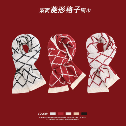 Winter scarf Christmas plaid versatile shawl student white wine red Korean style imitation cashmere scarf soft and warm