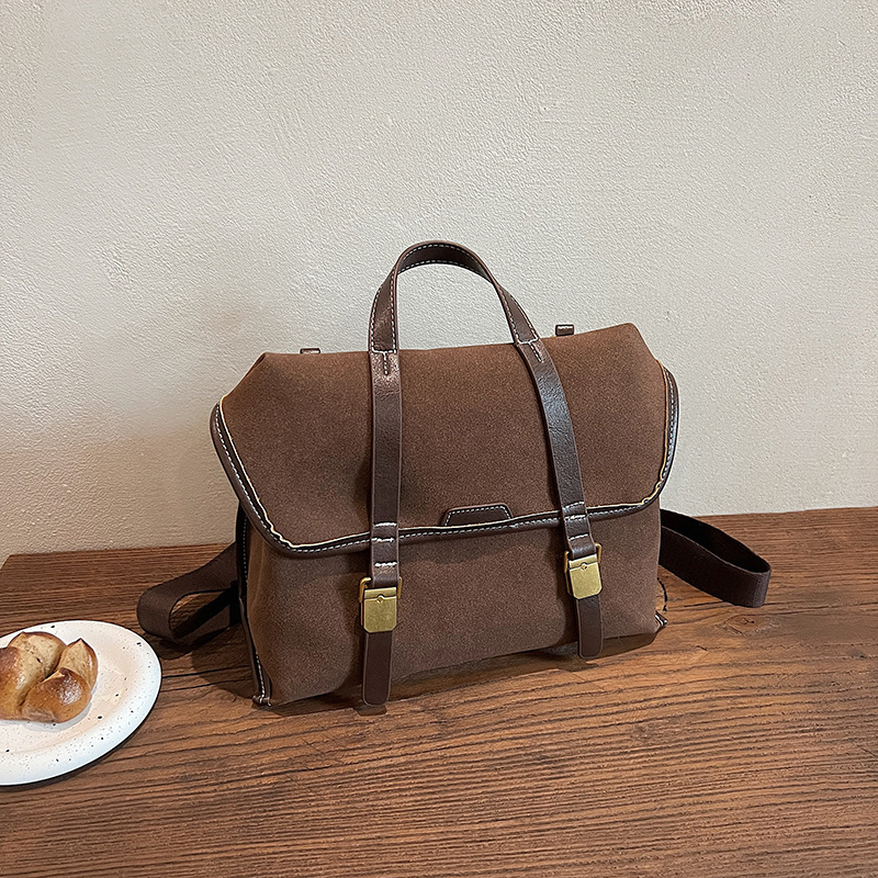 Bolsos para mujer 2024 nuevo maletín portátil de gamuza retro de color en contraste, bolso de cercanías, bandolera de un solo hombro
