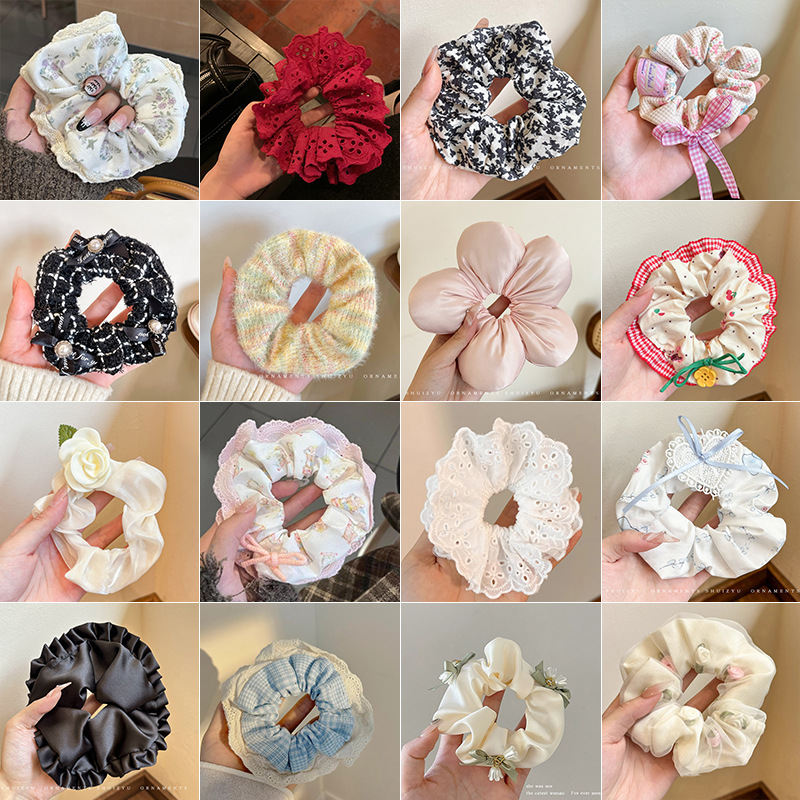 Coreano de encaje suave anillo de cabello de intestino feminilidad baja cola de caballo cuerda de cabello de primavera de otoño elegante atar cabello cuerda de cabeza de intestino grasa