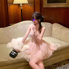 生日小礼裙高级感富家千金礼服公主蓬蓬裙蕾丝镶钻挂脖连衣裙女秋