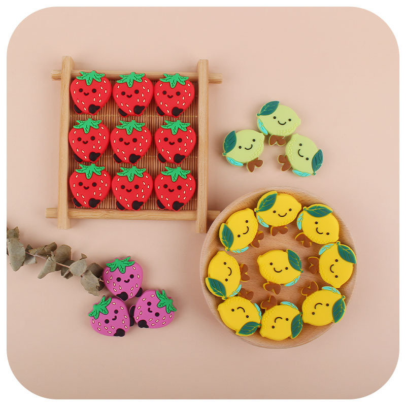 Fábrica directa de calidad alimentaria de silicona fruta fresa limón mordedor perlas DIY accesorios de la joyería bebé molar perlas