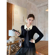 撞色拼接假两件毛衣女2025秋冬新款polo领修身显瘦减龄长袖针织衫