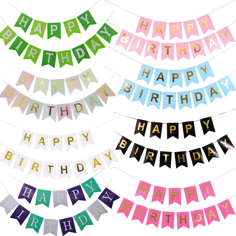 Cross-border hot supply fish tail flag birthday banner for children's first birthday party decoration large gold foil Happy Birthday flag
