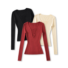 辣妹镂空V领绑带针织衫女2025新款纯欲性感低胸显身材打底衫毛衣