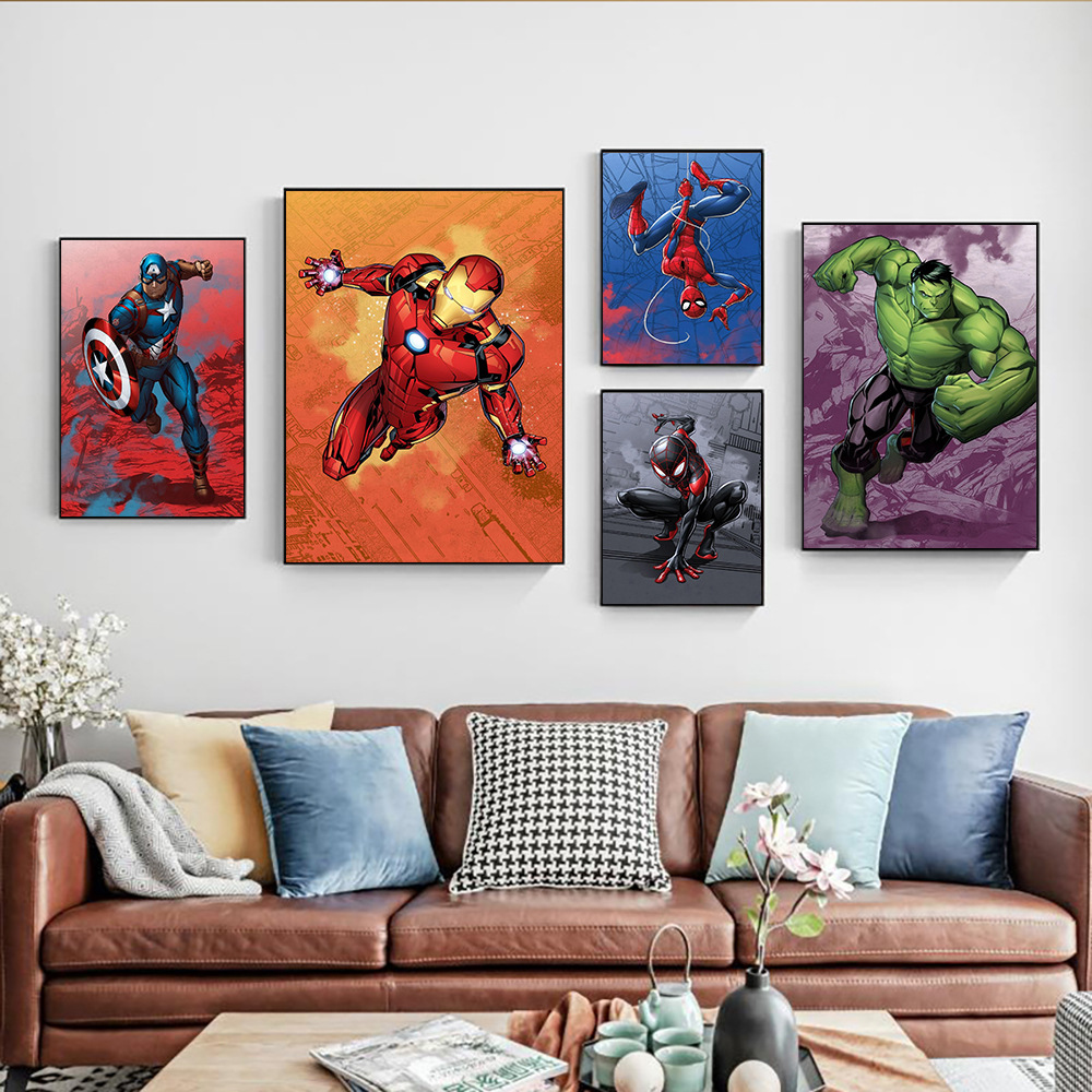 Marvel Decorative Painting Avengers Iron Man Cinema Spider-Man Children's Room Living Room Bedroom Hanging Painting Mural