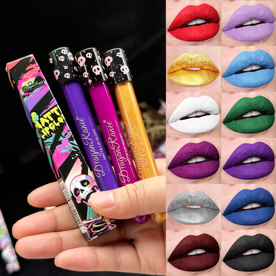 Dragonranee Cross-Border Colorful Lip Glaze Matte Waterproof White Black Vampire Halloween Retro Lipstick